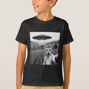Camiseta Selfie De Gato Com Alienígena Ufo Gifes Engraçados