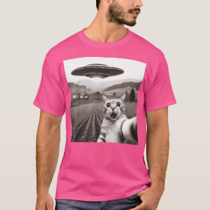 Camiseta Selfie De Gato Com Alienígena Ufo Gifes Engraçados