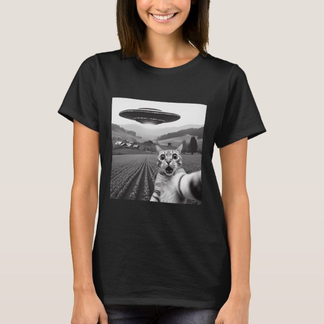Camiseta Selfie De Gato Com Alienígena Ufo Gifes Engraçados (Frente)