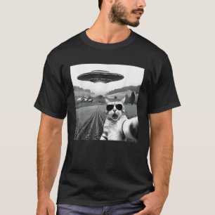 Camiseta Selfie De Gato Com Alienígena Ufo Gifes Engraçados