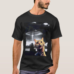Camiseta Selfie de Gato com OVNI Alien Gato Divertido para
