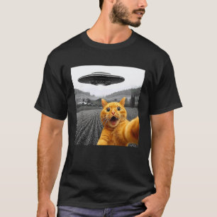 Camiseta Selfie de Gato com OVNI Alien Gatos Divertidos par
