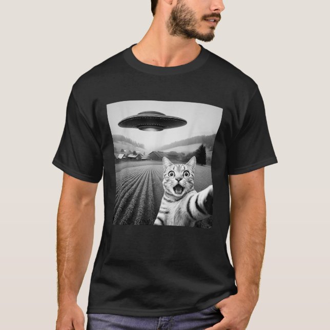 Camiseta Selfie de Gato com OVNI Alien Presentes Divertidos (Frente)