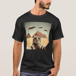 Camiseta Selfie de Gato com OVNI Alien Presentes Divertidos