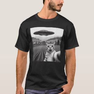 Camiseta Selfie de Gato com OVNI Alien Presentes Divertidos