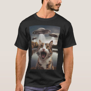 Camiseta Selfie de Gato com OVNI Alien Presentes Divertidos