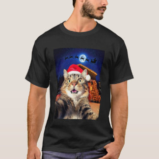 Camiseta Selfie de Gato com Papai Noel, Rena e Trenó Engraç