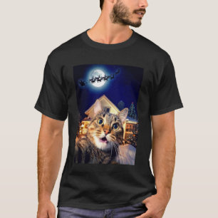 Camiseta Selfie de Gato com Papai Noel, Rena e Trenó Engraç