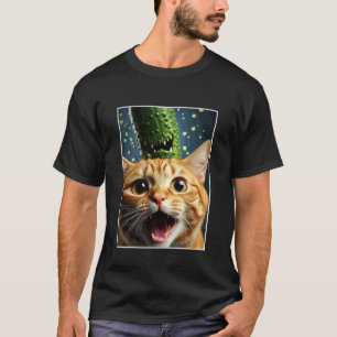 Camiseta Selfie de Gato com Pepino Gráfico Divertido para D