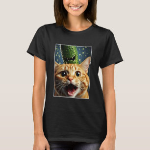 Camiseta Selfie de Gato com Pepino Gráfico Divertido para D