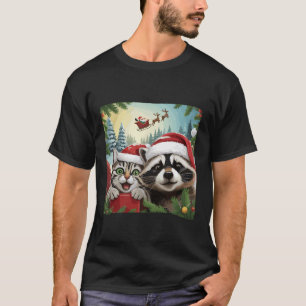 Camiseta Selfie de Gato Com Trenó do Papai Noel Mapache Est