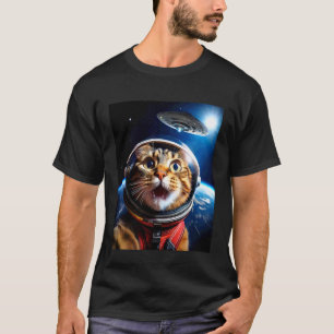 Camiseta Selfie de Gato com UFO Galáxia do Espaço Sideral D