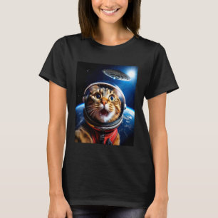 Camiseta Selfie de Gato com UFO Galáxia do Espaço Sideral D