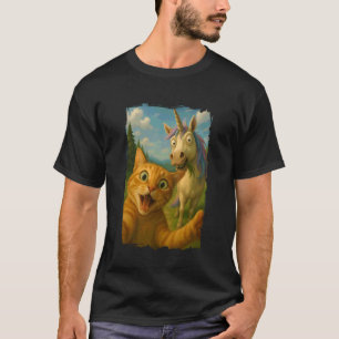 Camiseta Selfie de Gato com Unicórnio Divertido Fantasia Ma