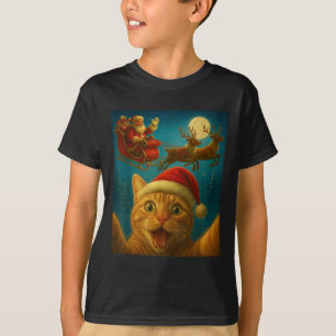 Camiseta Selfie De Gato De Natal Com Gr De Gato Engraçado D