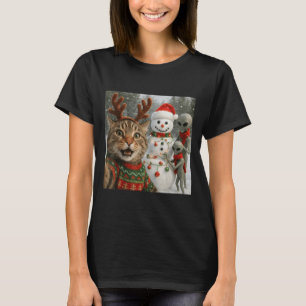 Camiseta Selfie De Gato De Natal Engraçado Com Alienígena D