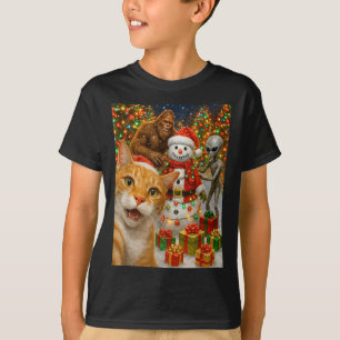 Camiseta Selfie De Gato De Natal Engraçado Com Alienígena D