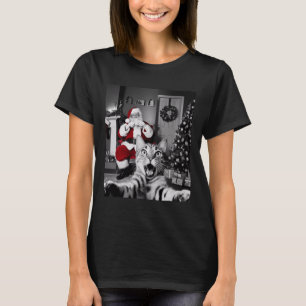 Camiseta Selfie De Gato Engraçado De Natal Com Papai Noel B