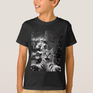 Camiseta Selfie De Gato Engraçado De Natal Com Papai Noel B