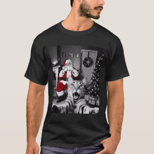 Camiseta Selfie De Gato Engraçado De Natal Com Papai Noel B