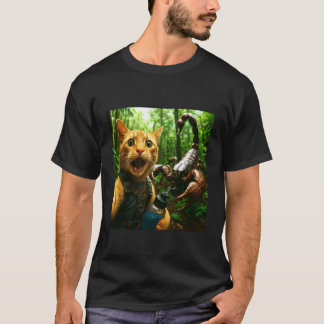 Camiseta Selfie de Gato Fazendo Trilha com Escorpião Gigant