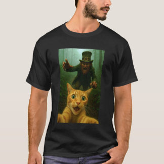 Camiseta Selfie de Gato Fugindo do Leprechaun Dia de São Pa