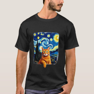 Camiseta Selfie de gato laranja Noite Estrelada de gato par