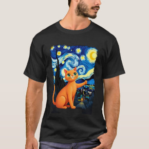 Camiseta Selfie de Gato Laranja  Noite Estrelada Mãe de Gat