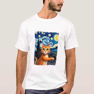 Camiseta Selfie de Gato Laranja Noite Estrelada Mãe de Gat