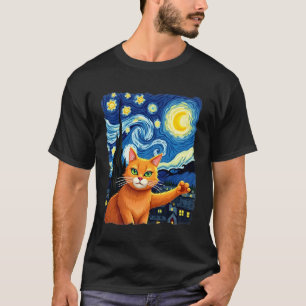 Camiseta Selfie de Gato Laranja  Noite Estrelada Mãe de Gat