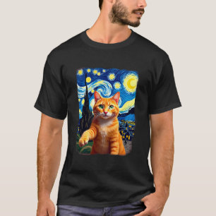 Camiseta Selfie de Gato Laranja Noite Estrelada Mãe de Gato