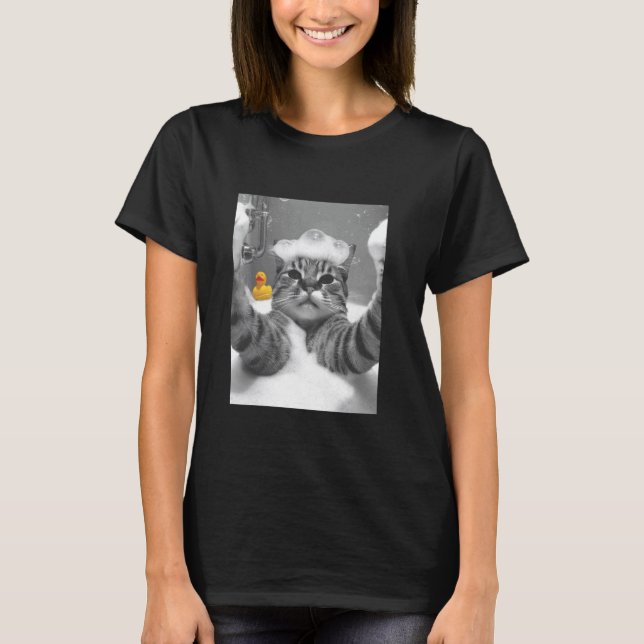 Camiseta Selfie de Gato na Banheira (Frente)