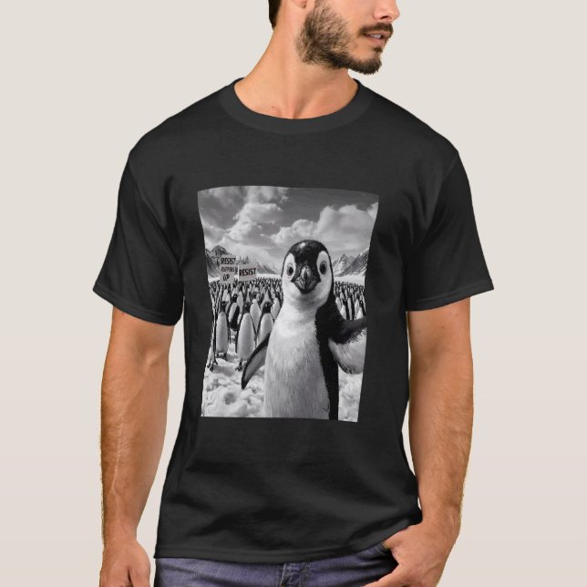 Camiseta Selfie de Pinguim Pinguim Engraçado Resiste Nadade (Frente)