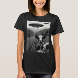 Camiseta Selfie de Vaca com OVNI Alien Funny Homem Fazendei