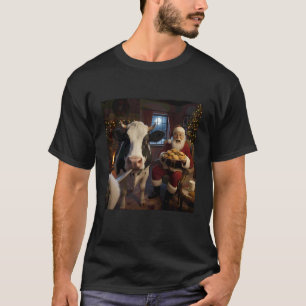 Camiseta Selfie de Vaca com Papai Noel Meme Engraçado de Na