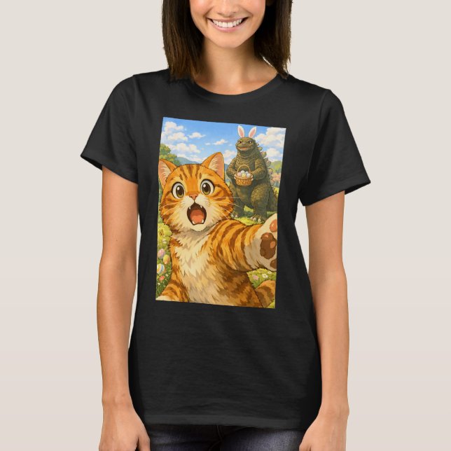 Camiseta Selfie engraçada de gato surpreso e assustado com  (Frente)