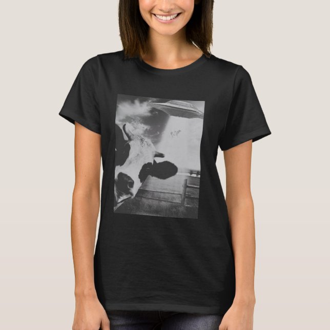 Camiseta Selfie Engraçada de Vaca com Aliens de OVNI (Frente)