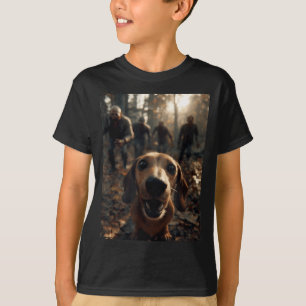 Camiseta Selfie Engraçado de Dachshund com Zumbis no Hallow