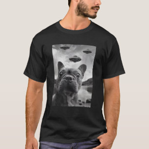 Camiseta Selfie engraçado do Bulldog Francês com UFOs Cacho