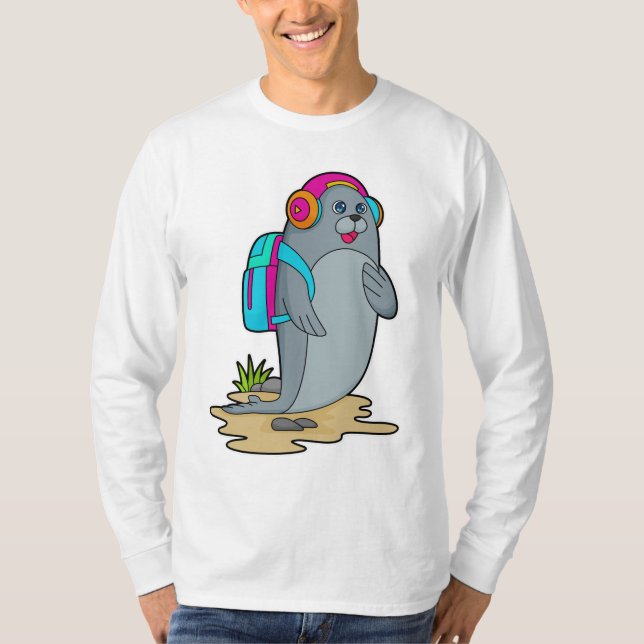 Camiseta Selo como Hiker com mochila (Frente)