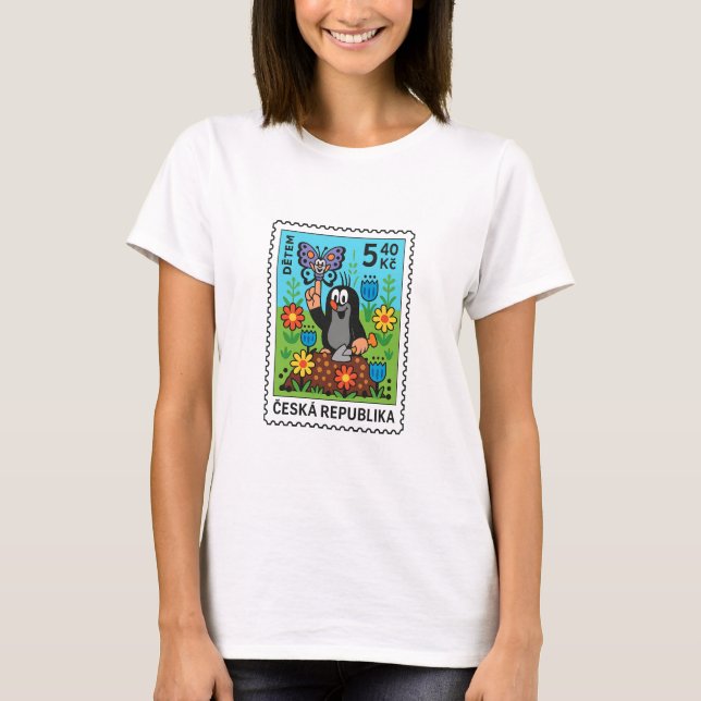 Camiseta Selo da Toupeira Teca Tcheca — Krteček e Borboleta (Frente)