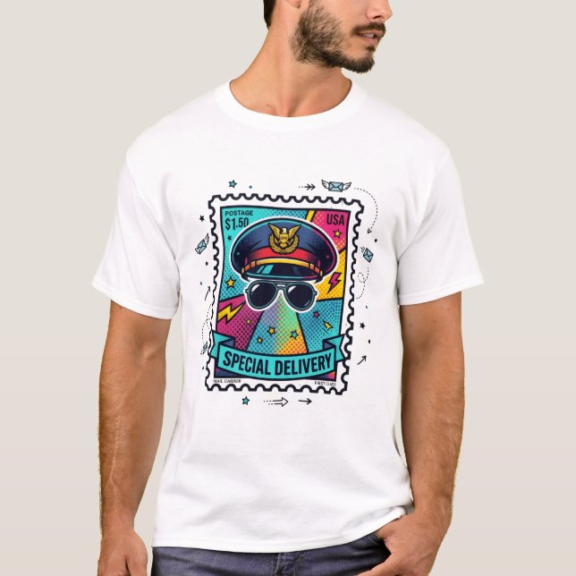 Camiseta Selo de Carteiro de Pop Art (Frente)