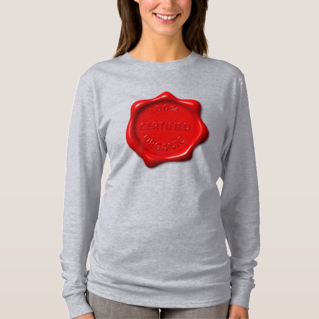 Camiseta Selo de Cera Orgânica Certificação Vermelha Funny  (Frente)