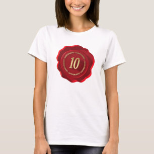 Camiseta selo de cera vermelha do 10º aniversário