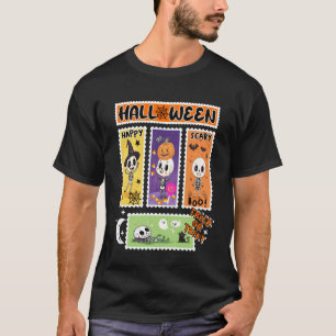 Camiseta Selo de Correio de Halloween Esqueleto Retro Hallo