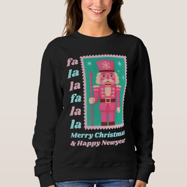 Camiseta Selo de Natal do Quebra-Nozes Pink Fa La La (Frente)