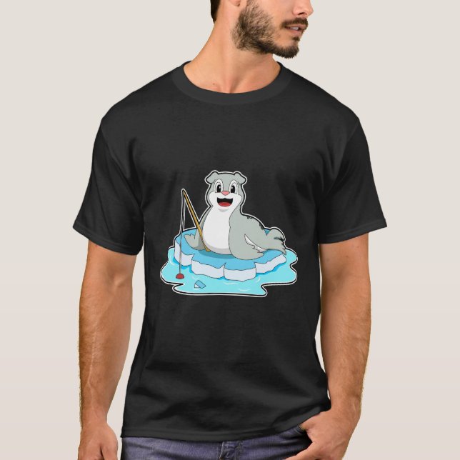 Camiseta Selo na pesca com vara de pesca (Frente)