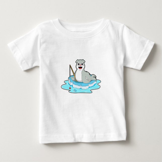 Camiseta Selo na pesca com vara de pesca (Frente)