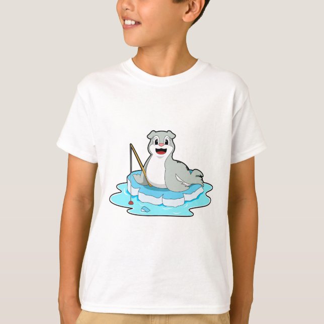 Camiseta Selo na pesca com vara de pesca (Frente)
