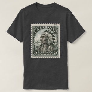 Camiseta Selo Postal Antigo Chefe Nativo Americano